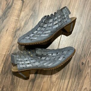 Rieker Antistress Sina Slingback Woven Leather Metallic Gray Slip On 38 / 7.5 US